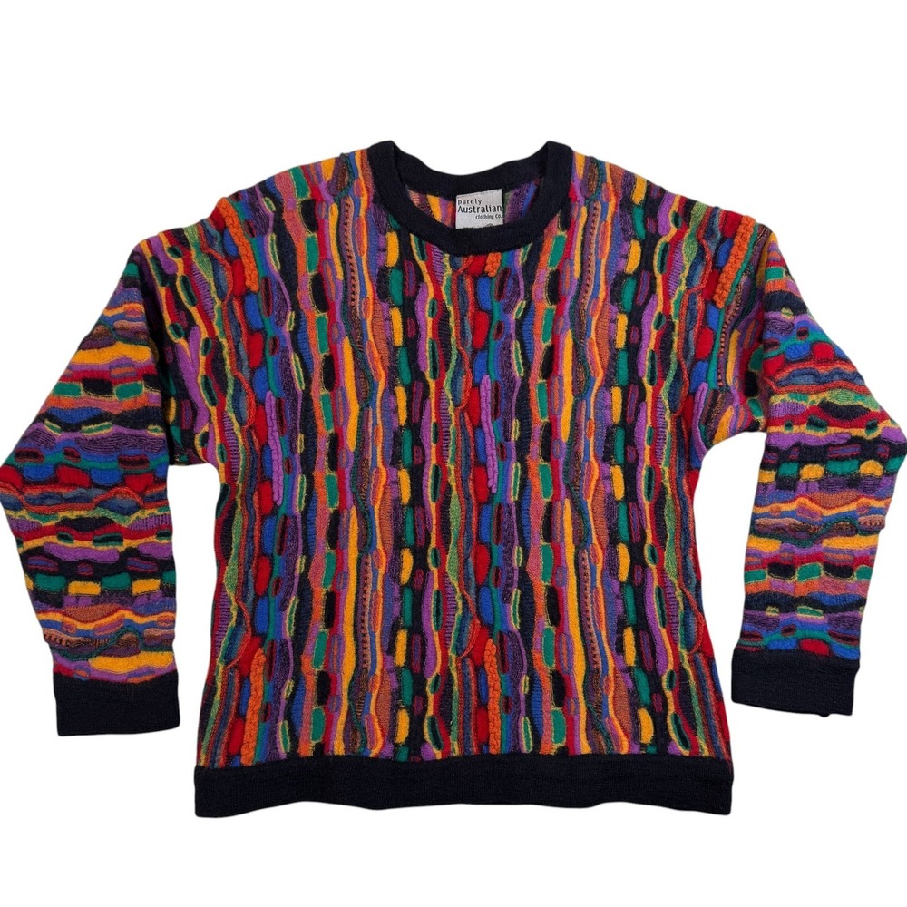 Purely Australian Co Wool 3D Knit Sweater Vintage Coogi Style Multi‎ Color Large